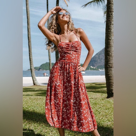 Cupshe Dresses & Skirts - NWT Cupshe Bryana Ditsy Floral Ruched Lace-up Slip Dress Size Small